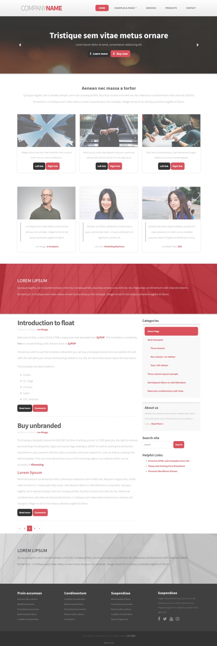 HTML5红色简洁形式企业博客网页模板代码