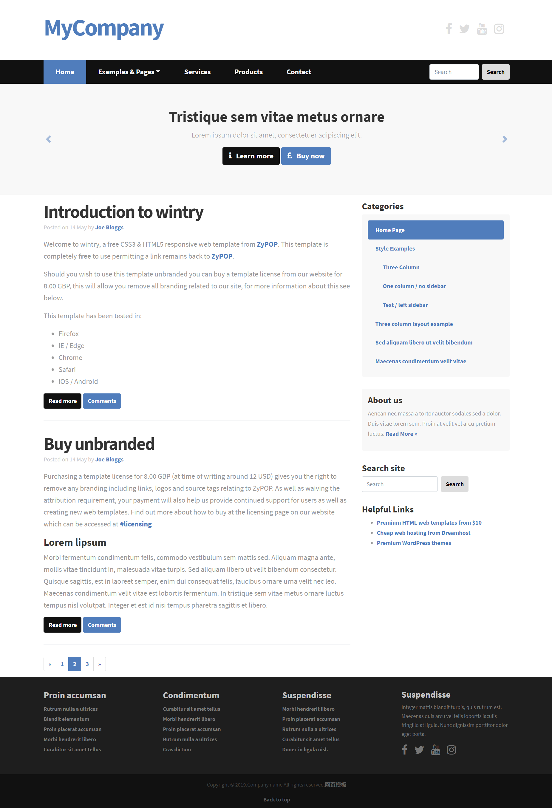 蓝色简洁形式pc+wap博客自媒体网页模板代码