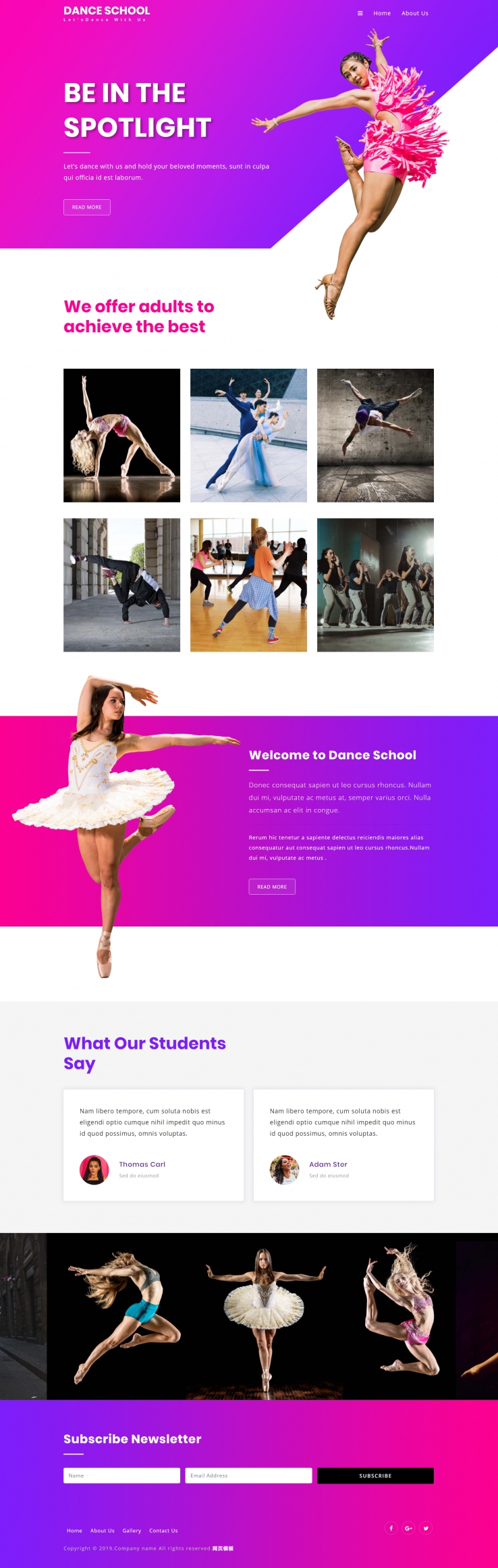 html紫色欧美形式舞蹈学院官网网页模板代码
