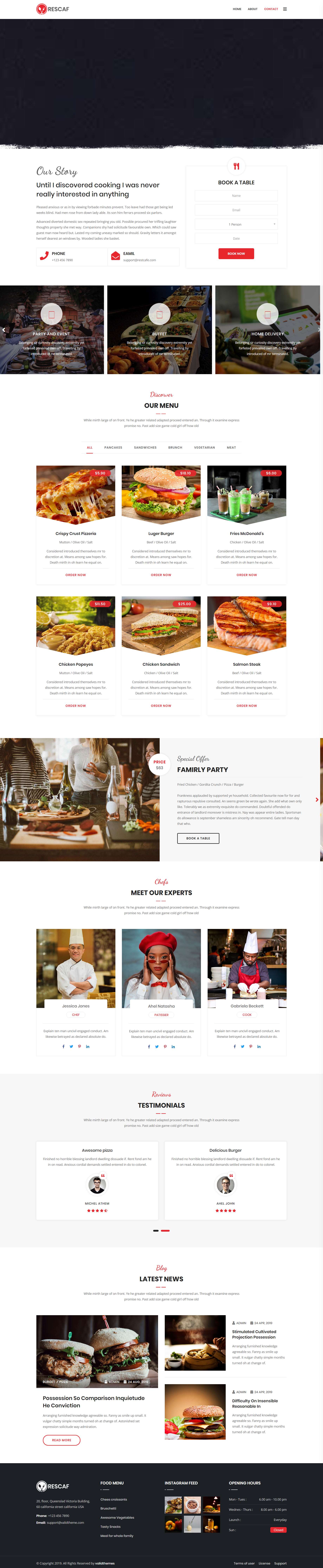 红色欧美风格响应式咖啡厅餐饮网页模板