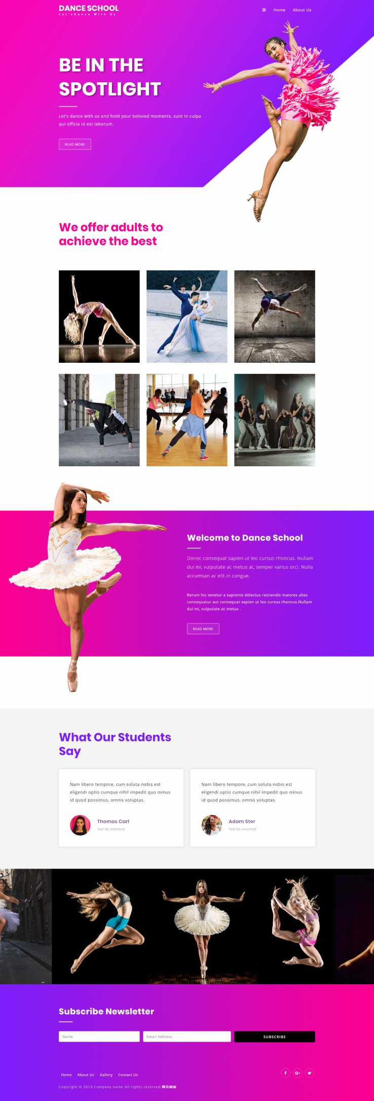 白色简洁形式html5炫彩舞蹈学院官网网页模板代码下载