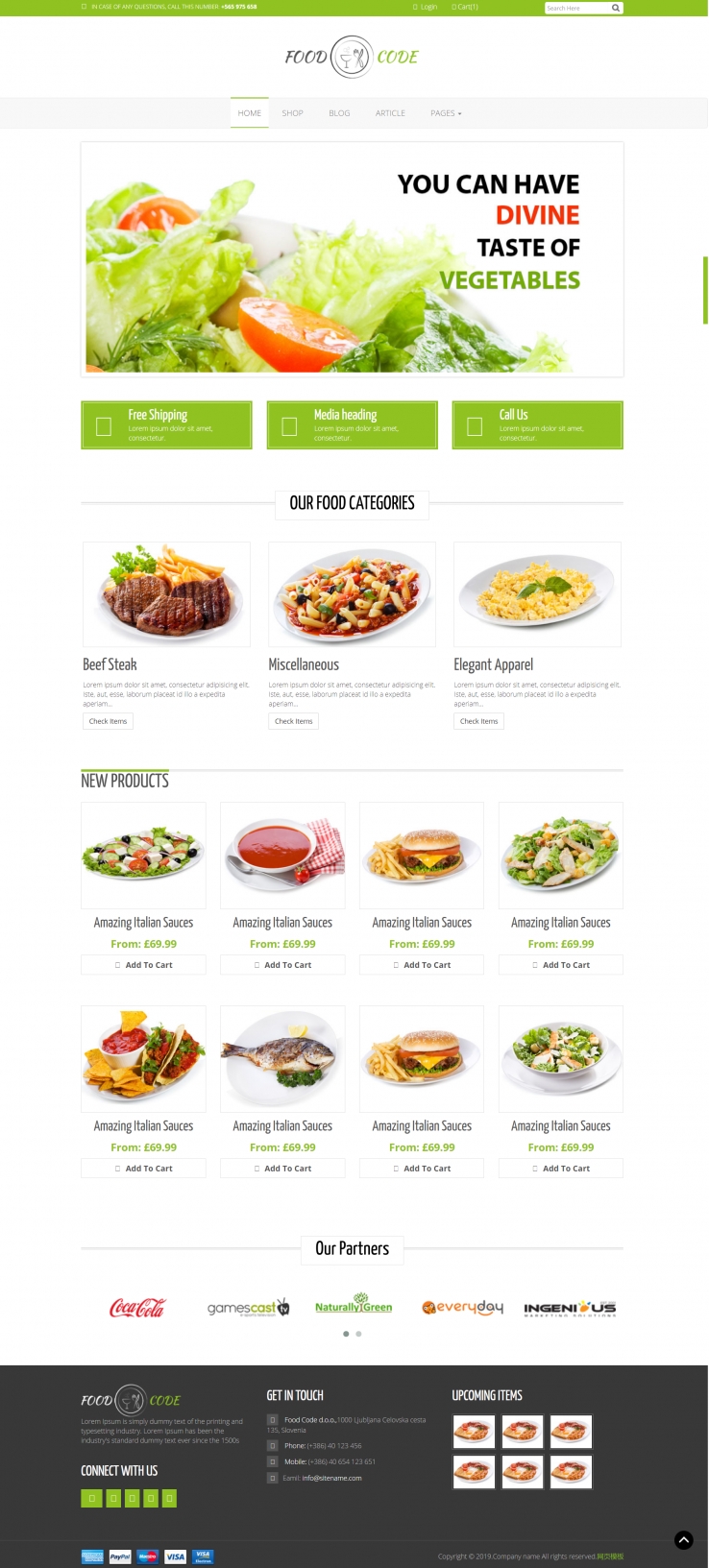 绿色宽屏风格响应式水果蔬菜网页模板