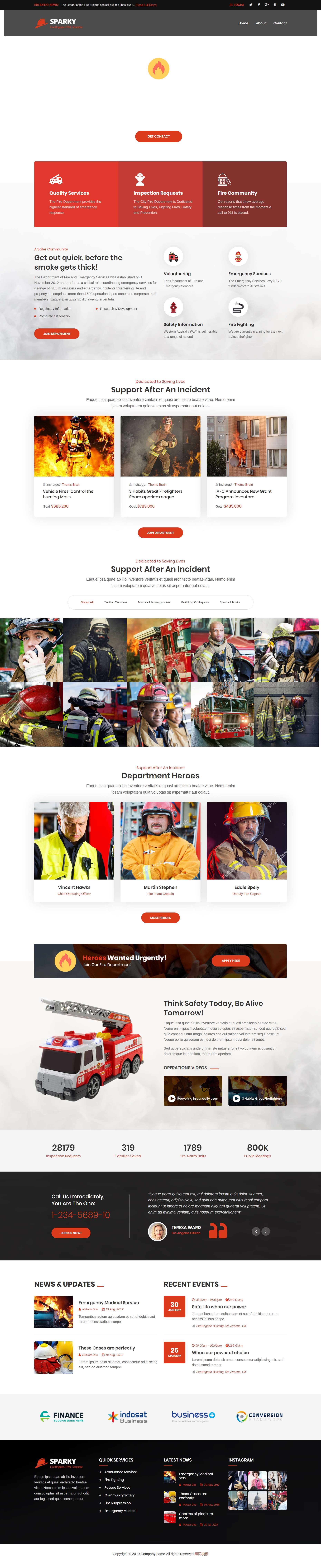 html红色欧美风格火灾救援服务网页模板