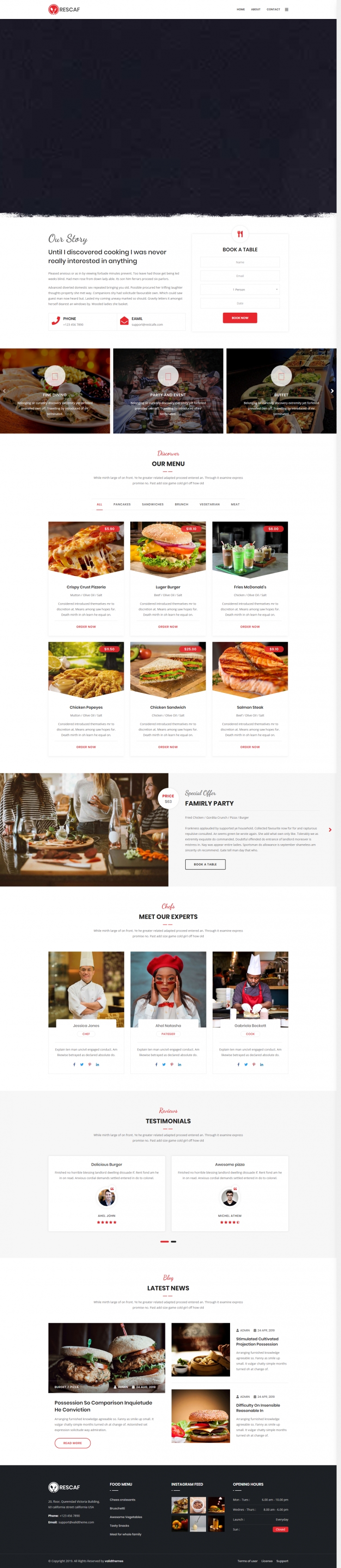 白色大气风格html5咖啡厅餐饮行业网页模板代码