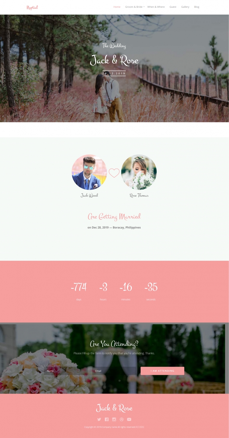 粉色简洁风格响应式婚庆婚礼网页模板