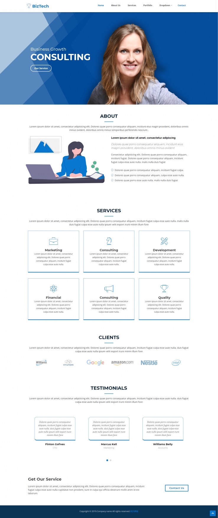 蓝色简洁风格响应式业务拓展公司网页模板