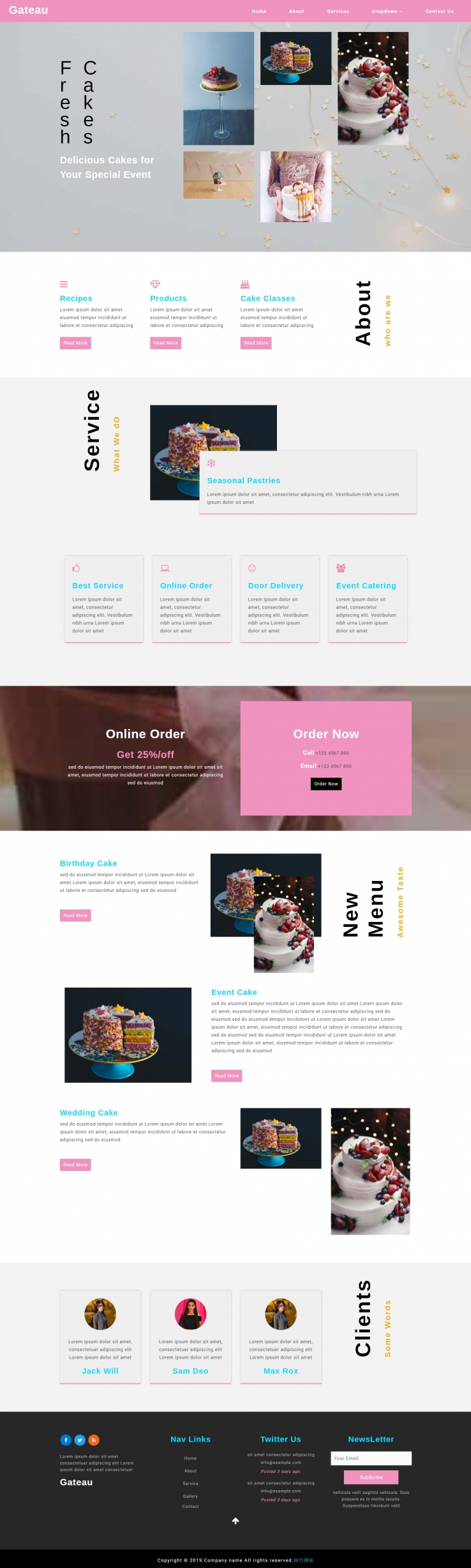 html5粉色欧美样式蛋糕设计网页模板代码下载