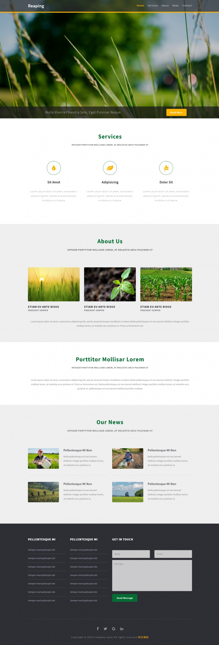 黄色简洁风格响应式农业种植公司网页模板