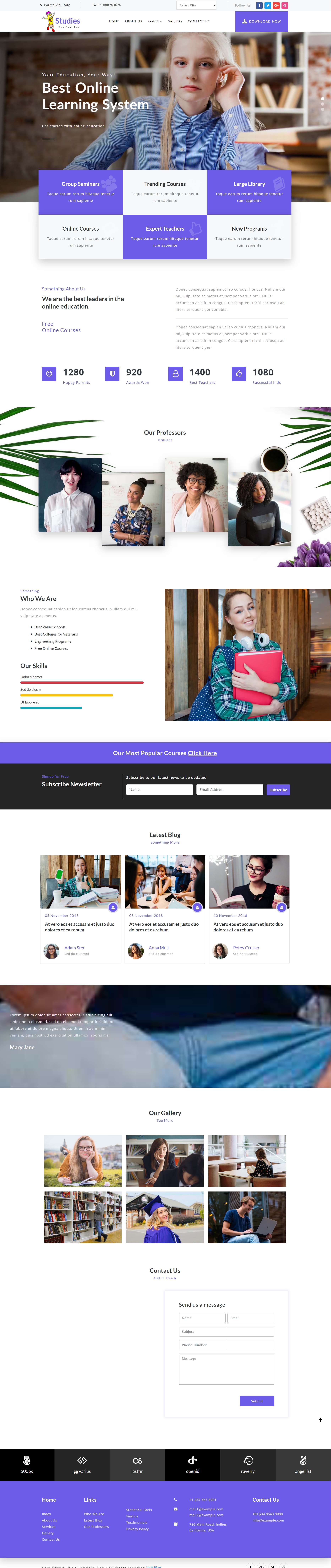 紫色简洁形式pc+wap英语在线教育网页模板代码