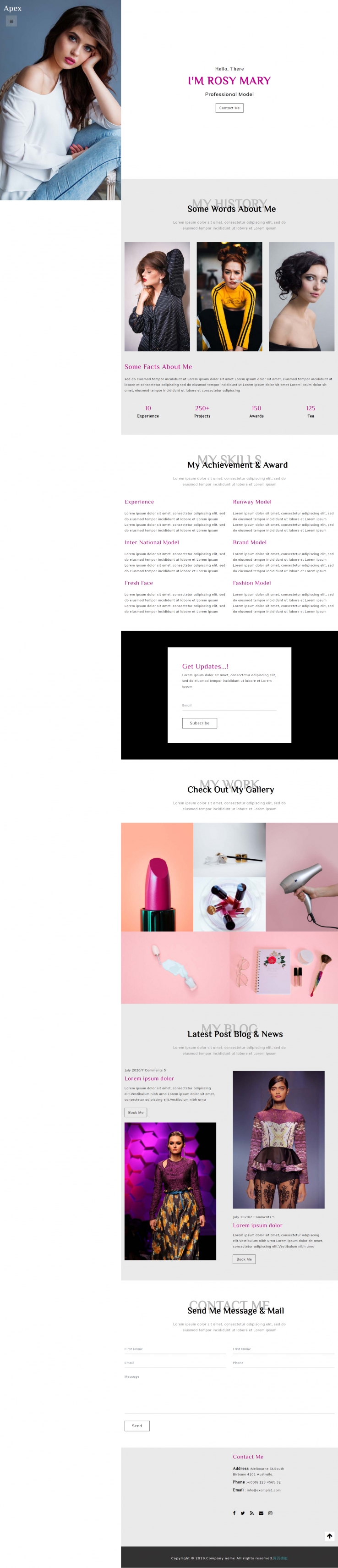 紫色宽屏风格响应式时尚模特公司网页模板