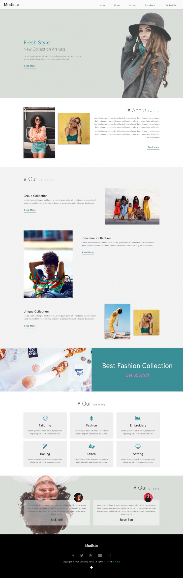 绿色简洁风格响应式时尚女装品牌网页模板