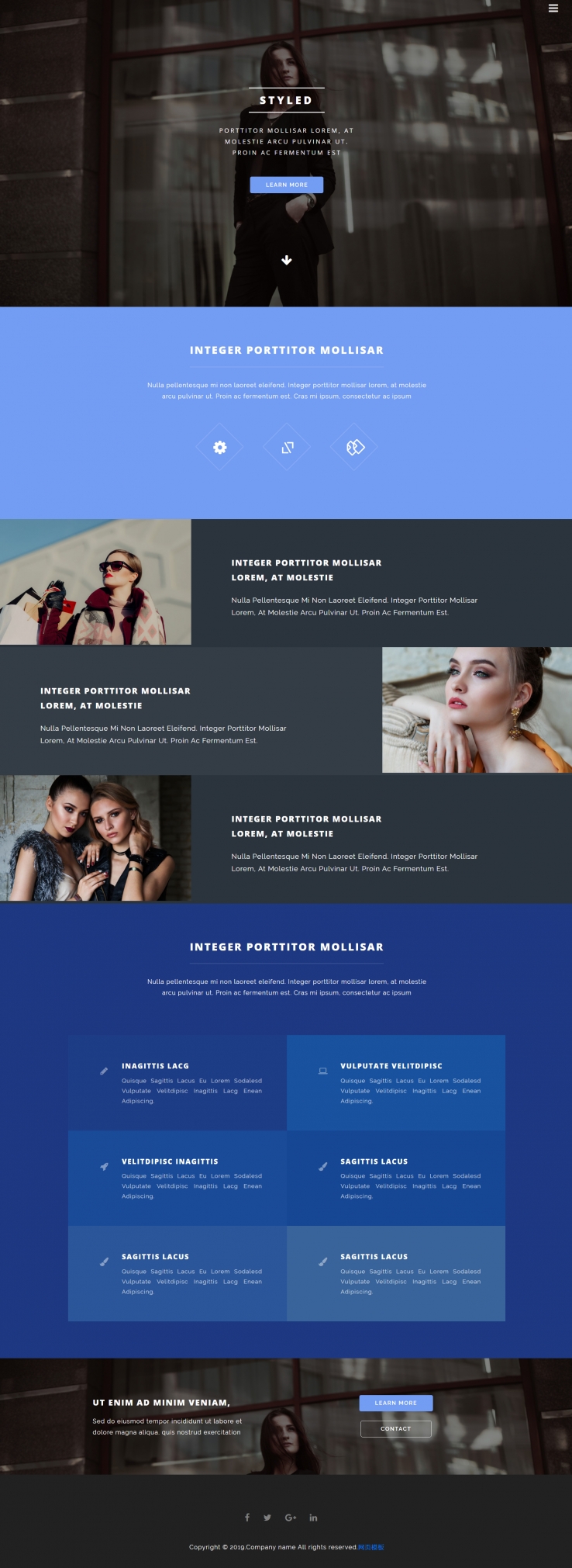 蓝色简洁形式时尚女性服装网页模板代码
