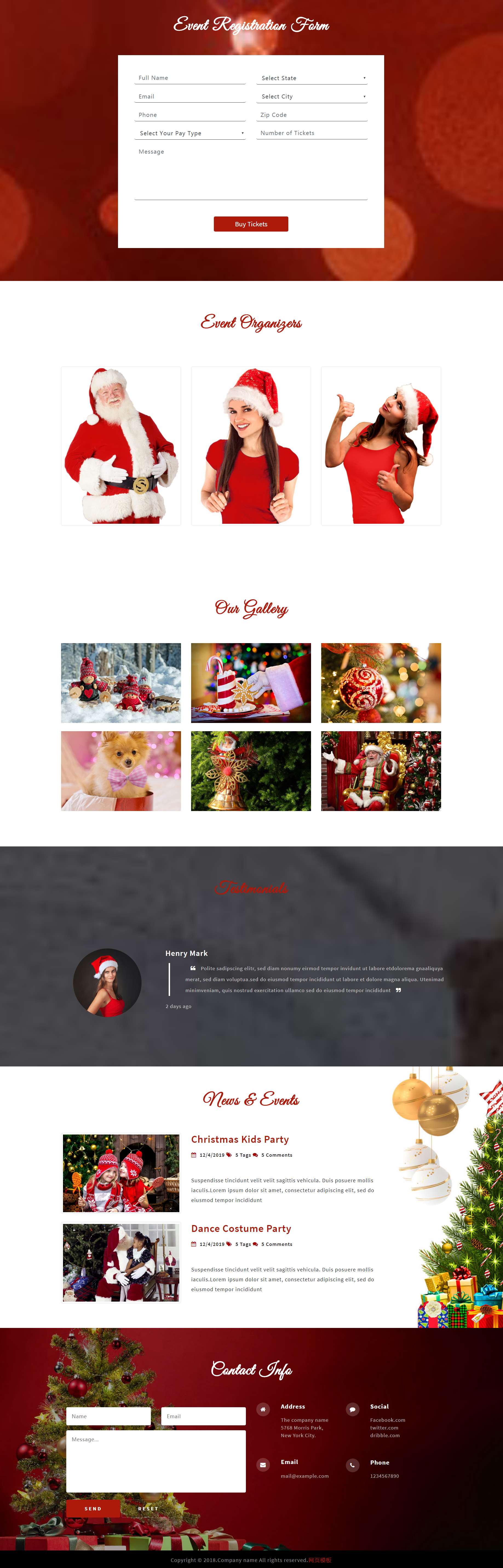 红色欧美风格响应式圣诞节专题网页模板