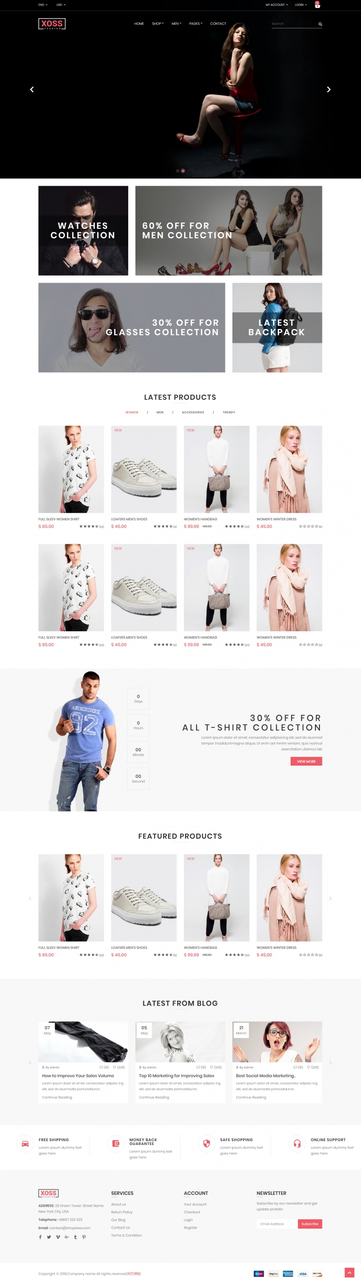 红色欧美形式pc+wap服装休闲鞋商城网页模板代码