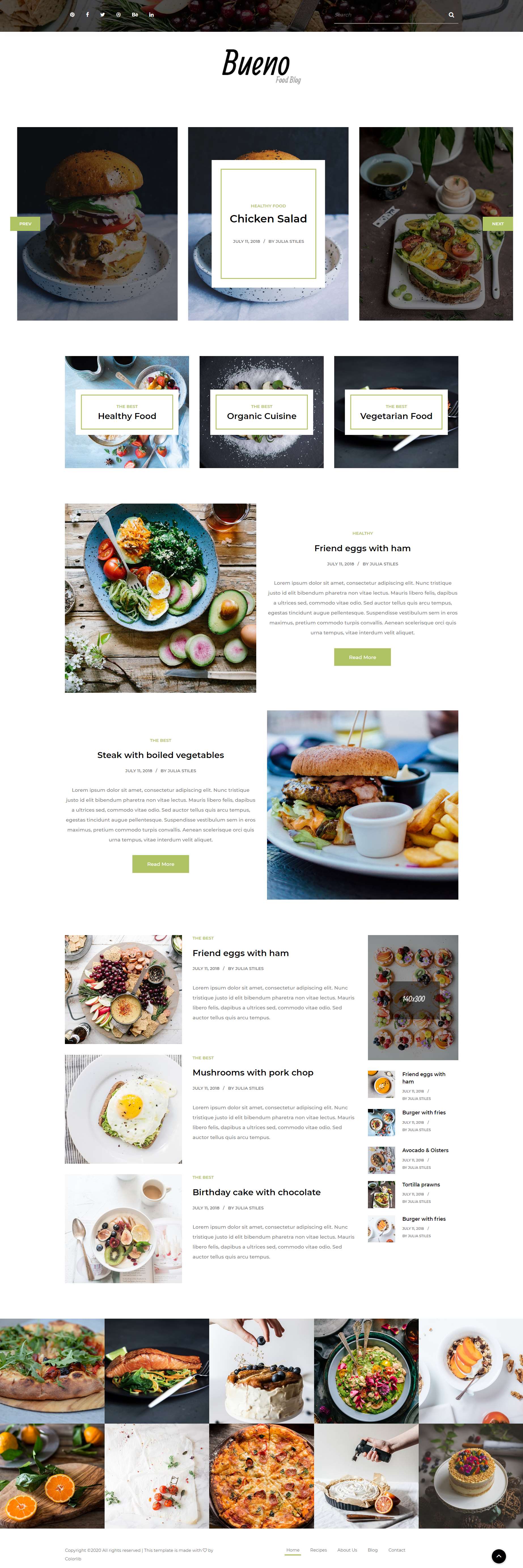 bootstrap绿色欧美样式精致美食日志网页模板代码下载