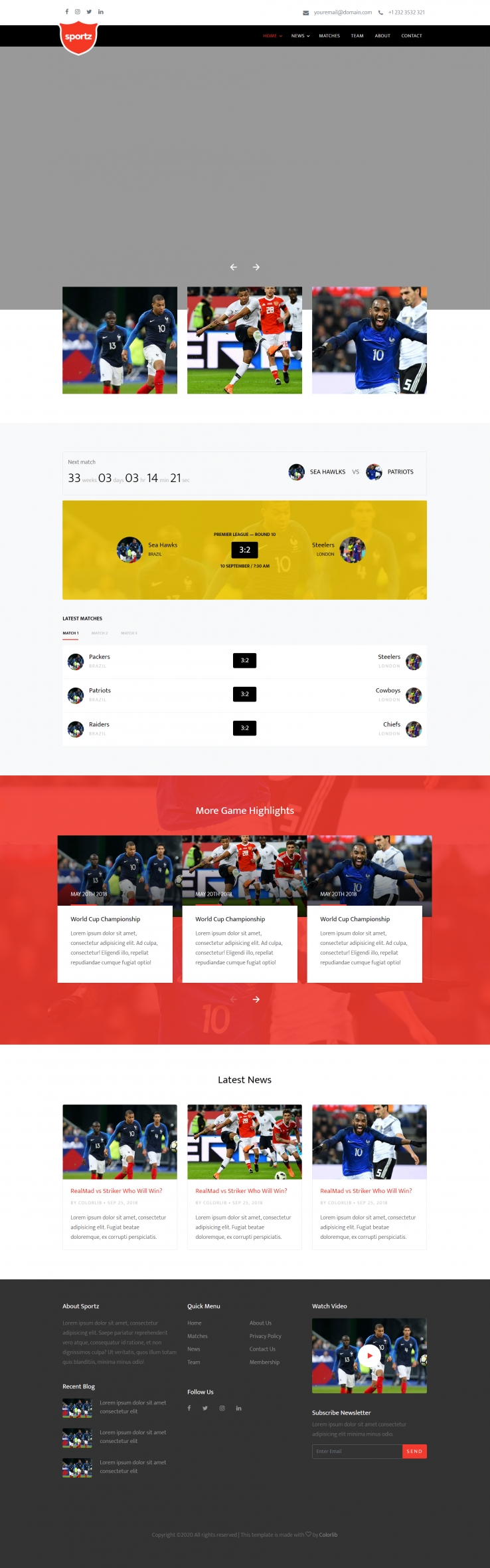 HTML红色简洁形式足球新闻比赛网页模板代码