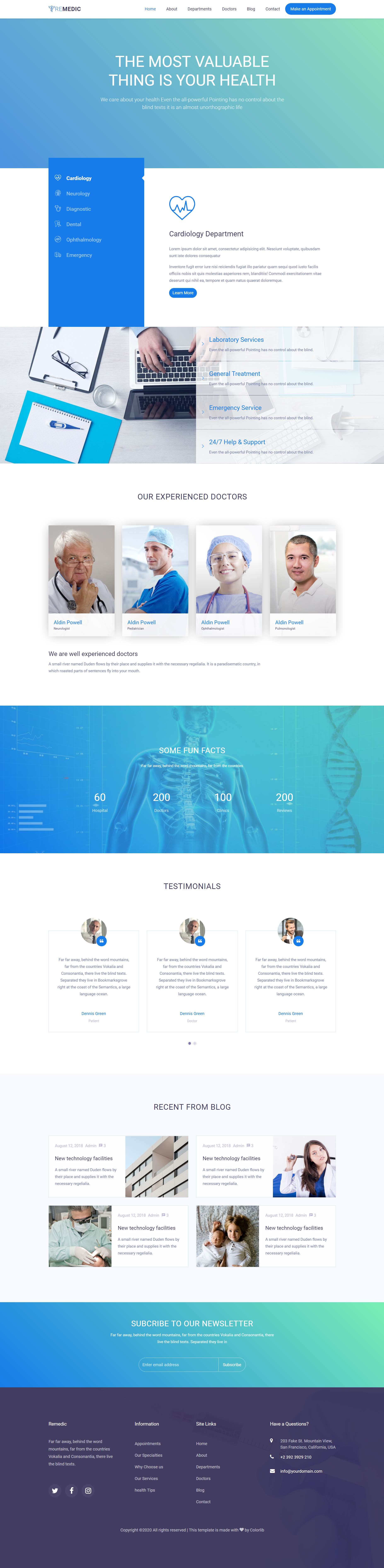 蓝色简洁风格响应式医学检查治疗网页模板