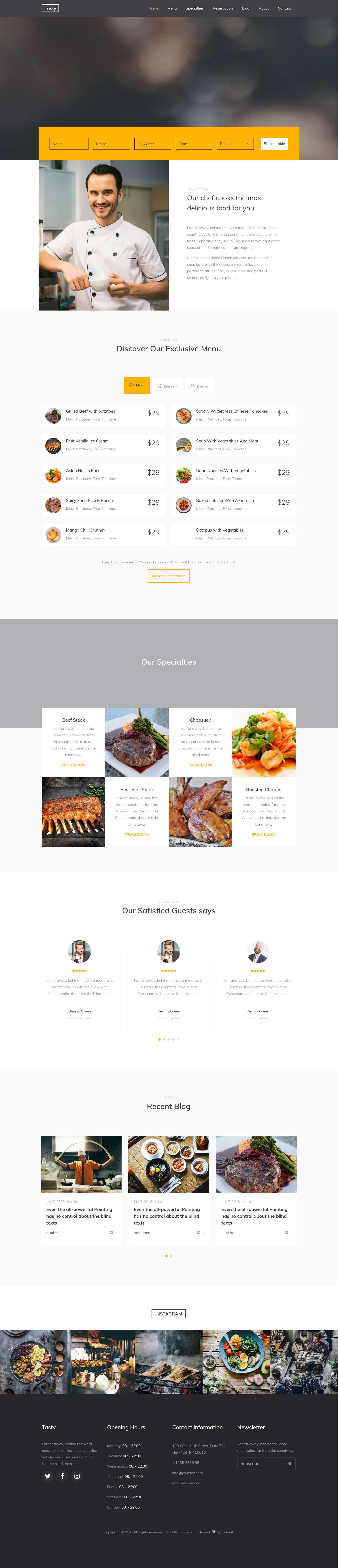 HTML黄色简洁形式美味餐厅网页模板代码