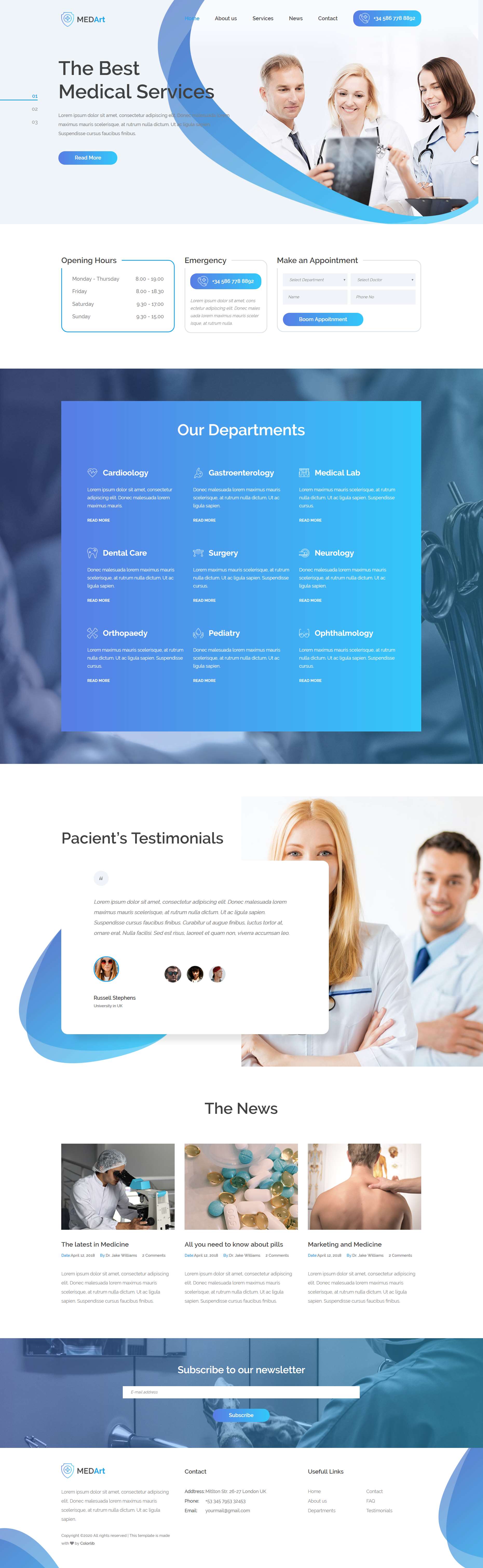 蓝色简洁风格响应式医疗机构网页模板