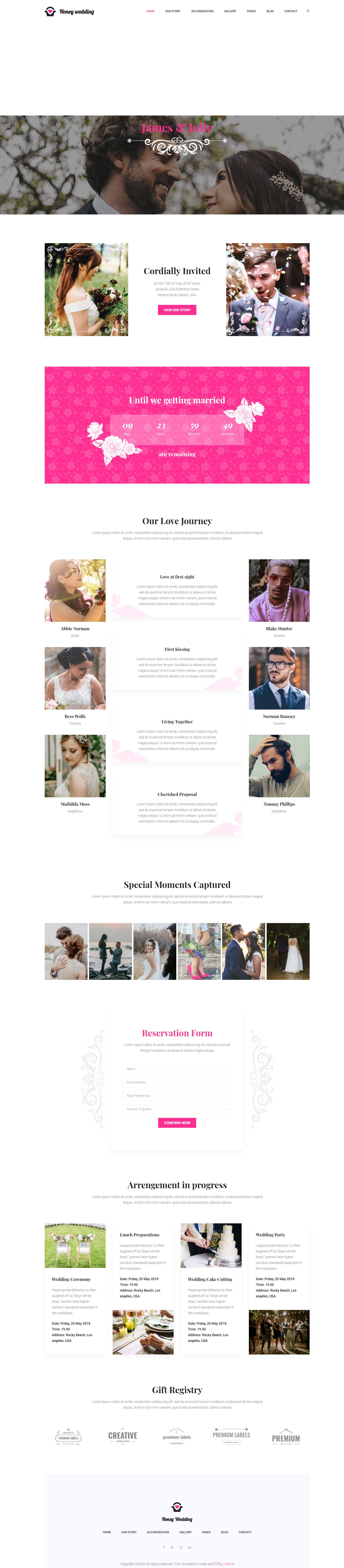 粉色简洁风格响应式甜蜜婚礼网页模板