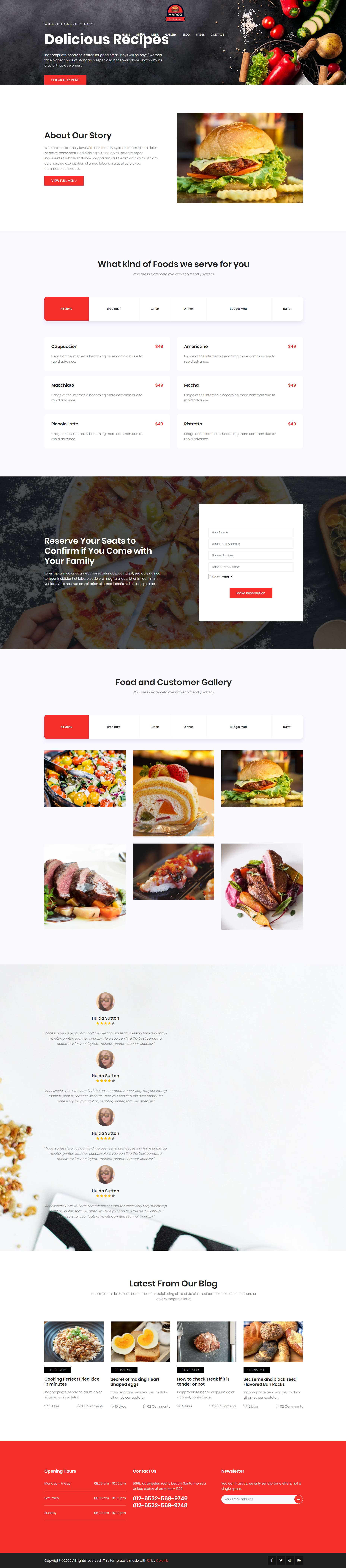红色欧美风格响应式美味食谱餐厅网页模板