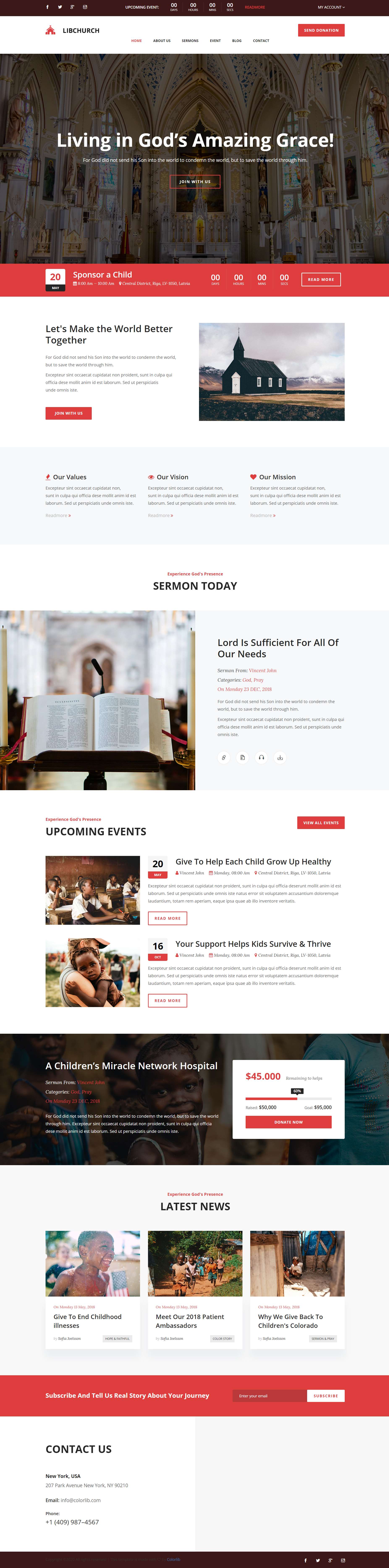 红色简洁风格响应式自由教会网页模板