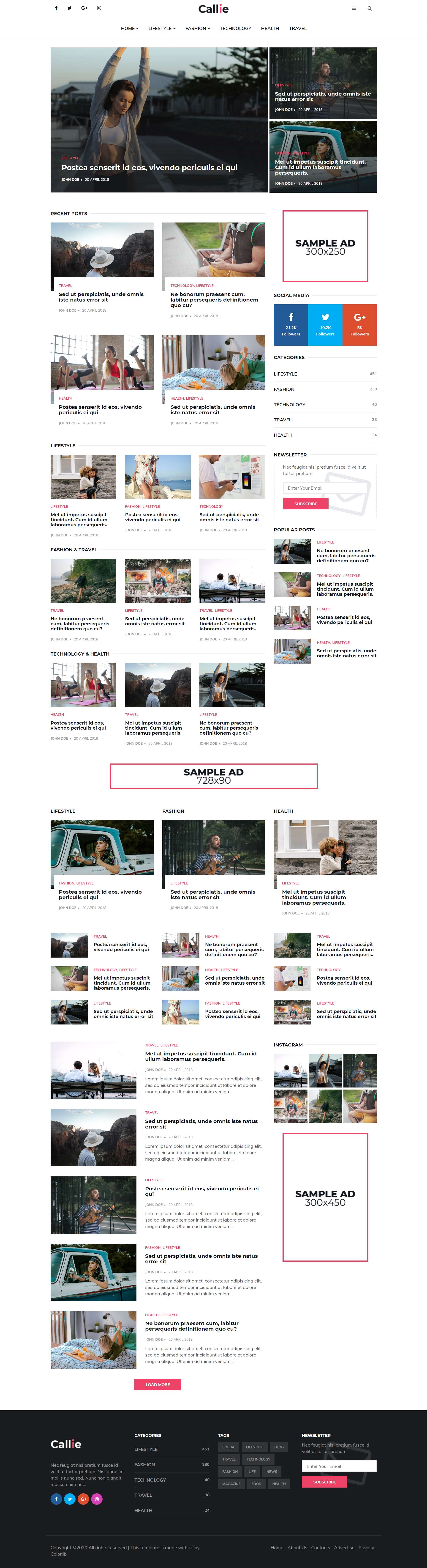 红色欧美风格响应式综合新闻日志网页模板