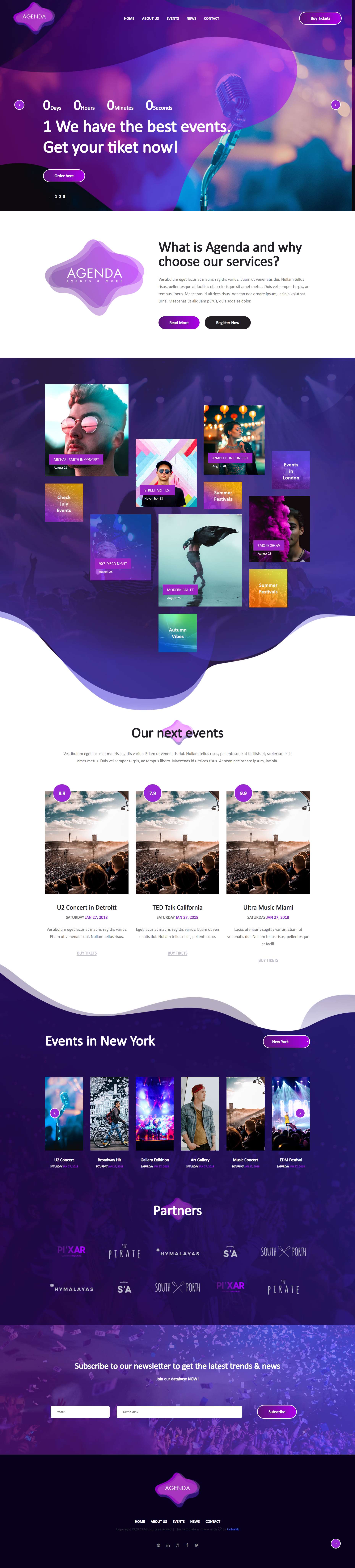 紫色欧美风格响应式大型娱乐活动网页模板