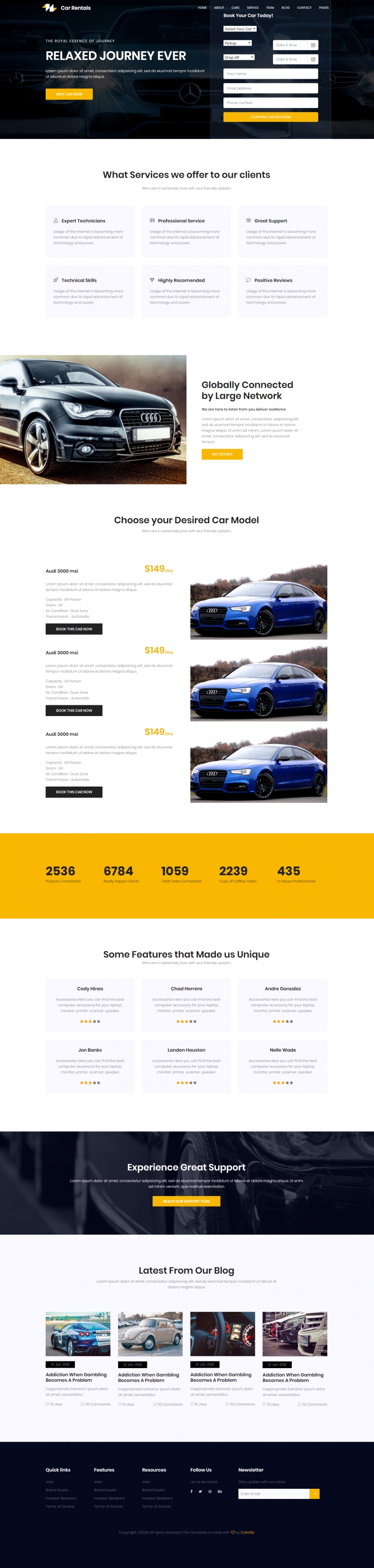 HTML5黄色宽屏样式汽车租赁网页模板代码下载