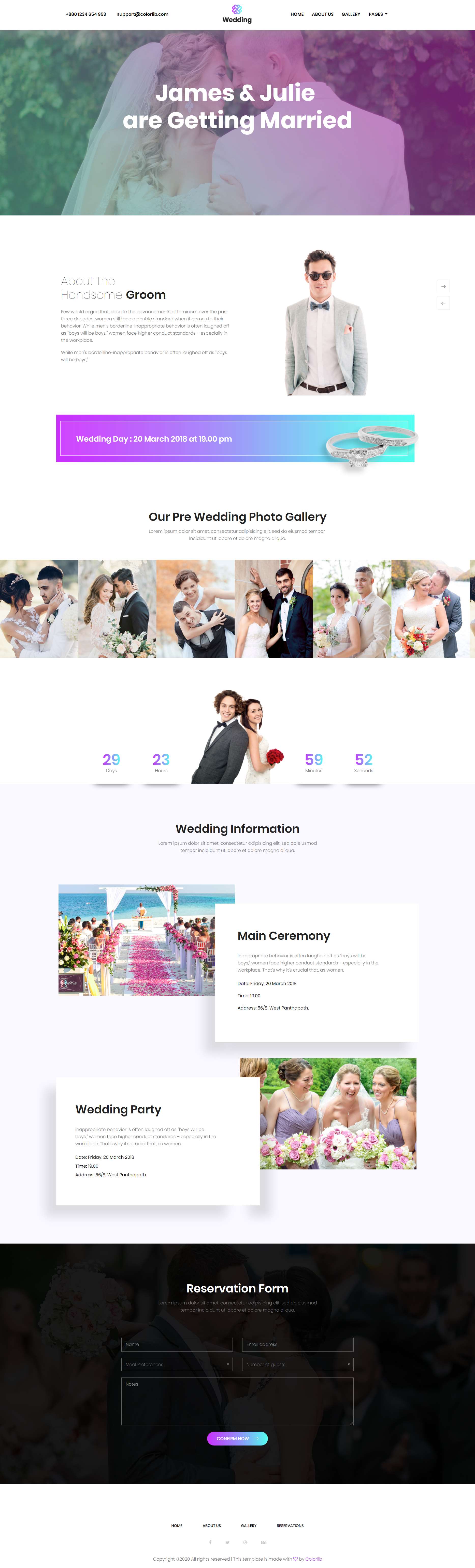 紫色简洁形式pc+wap婚礼摄影网页模板代码