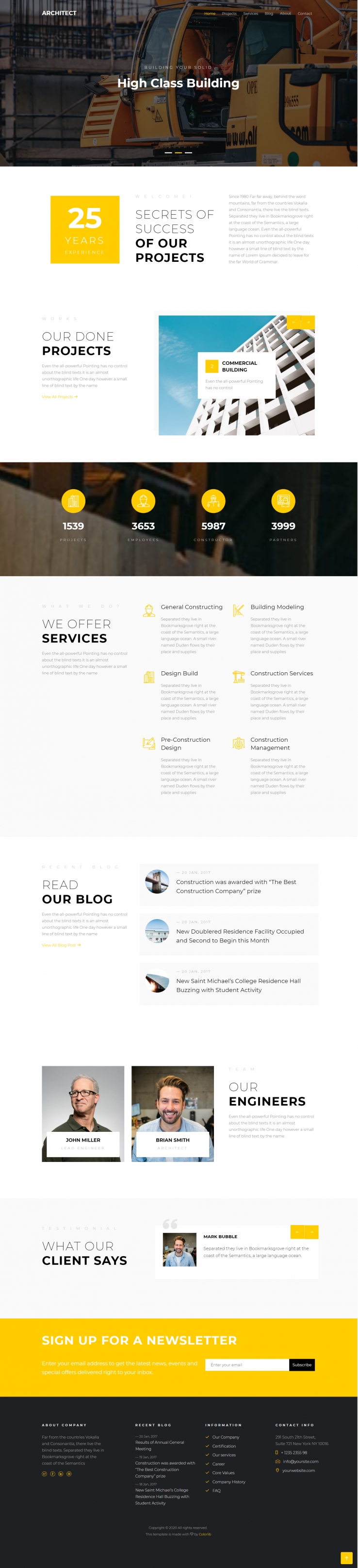 黄色简洁风格响应式空间建筑网页模板