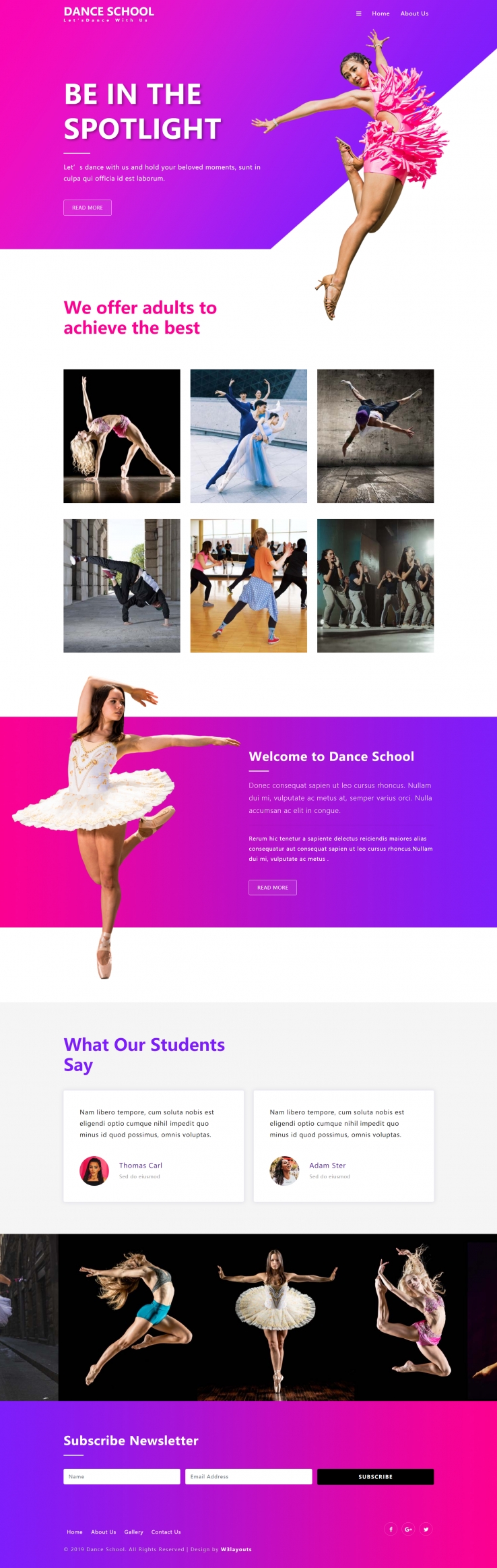紫色大气风格响应式舞蹈学院网页模板