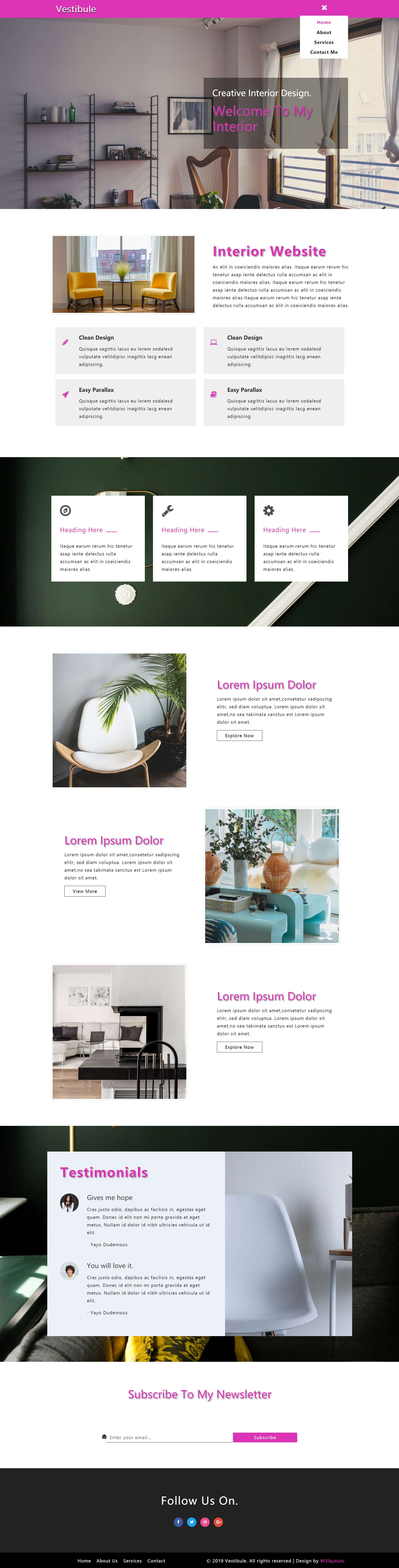 紫色宽屏风格响应式精致室内设计网页模板