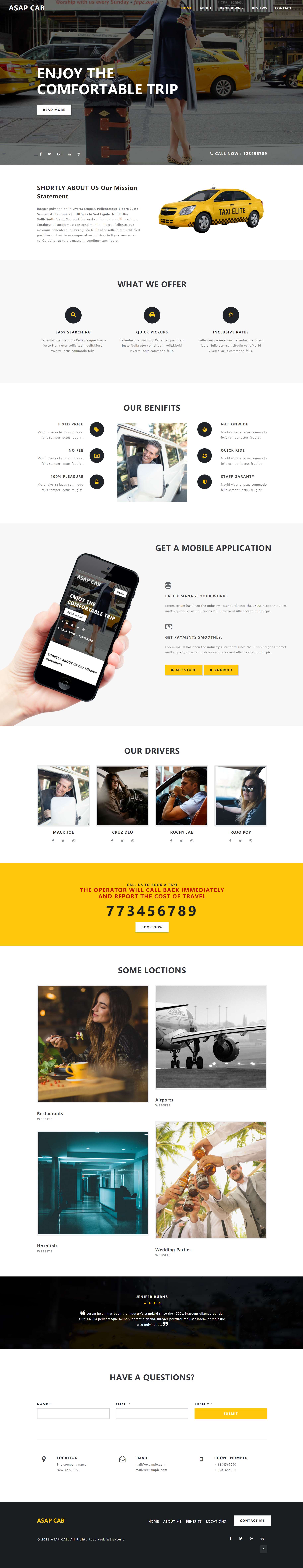 HTML黄色欧美形式旅行租车服务网页模板代码