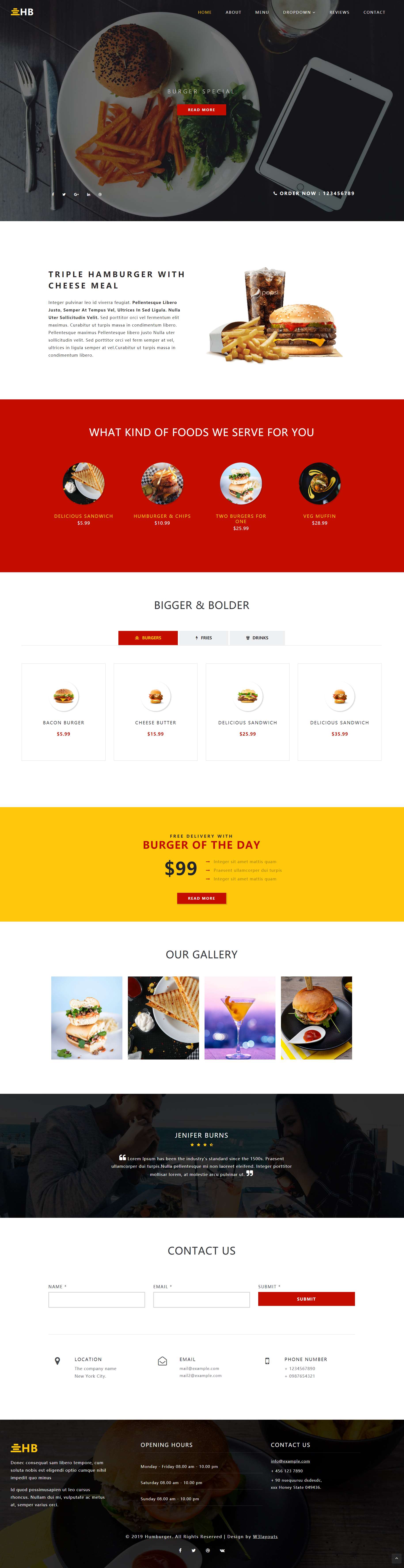 黄色欧美形式pc+wap汉堡餐厅网页模板代码