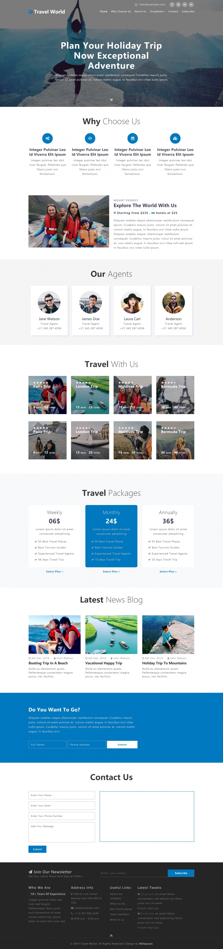 HTML5蓝色大气样式世界旅行计划网页模板代码下载