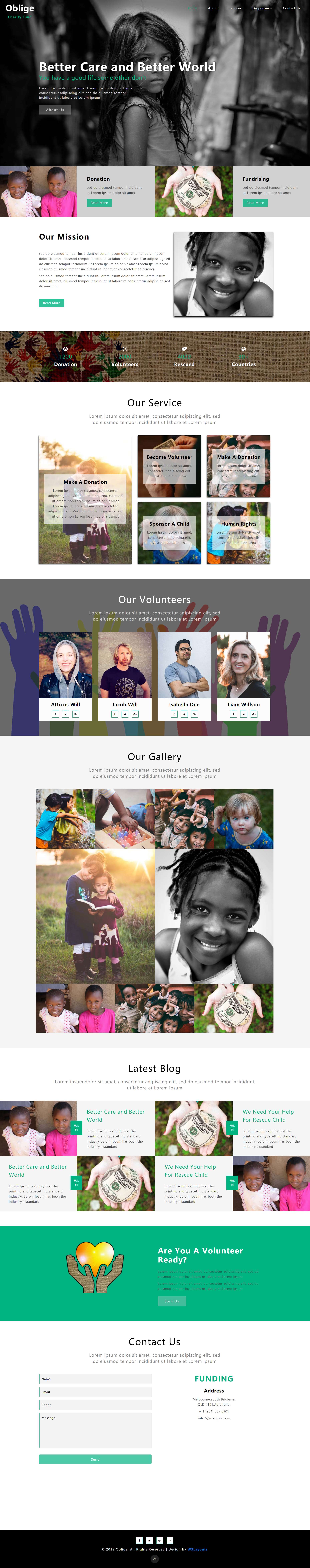 绿色宽屏风格响应式儿童慈善基金网页模板