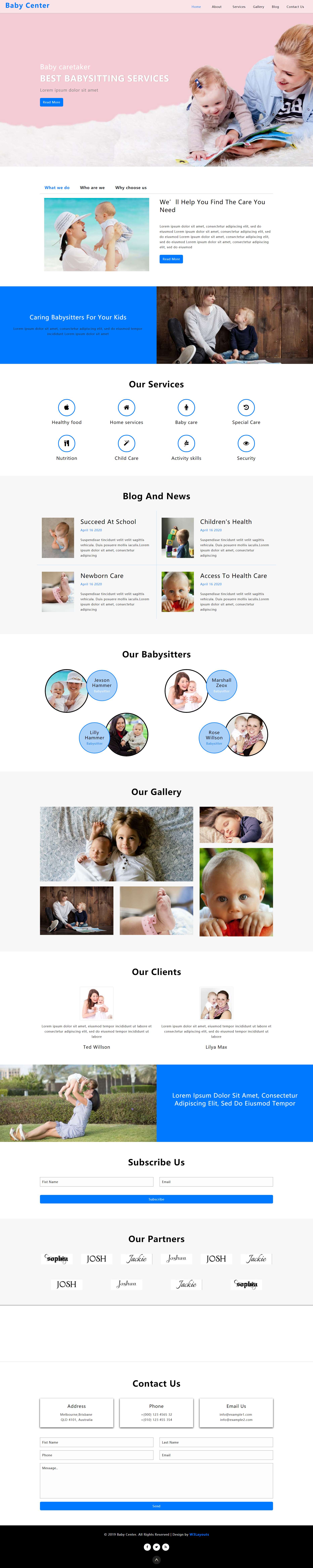 HTML5蓝色欧美样式婴儿养护中心网页模板代码下载