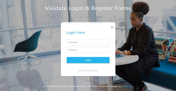 蓝色欧美风格响应式登录注册表网页模板