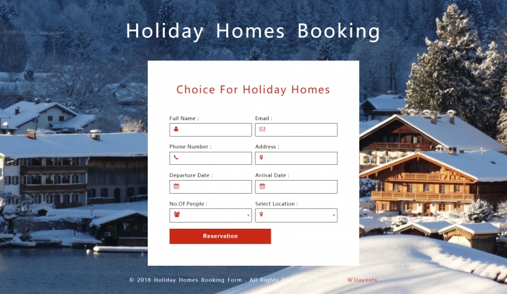 红色宽屏风格响应式度假住宿预订表网页模板