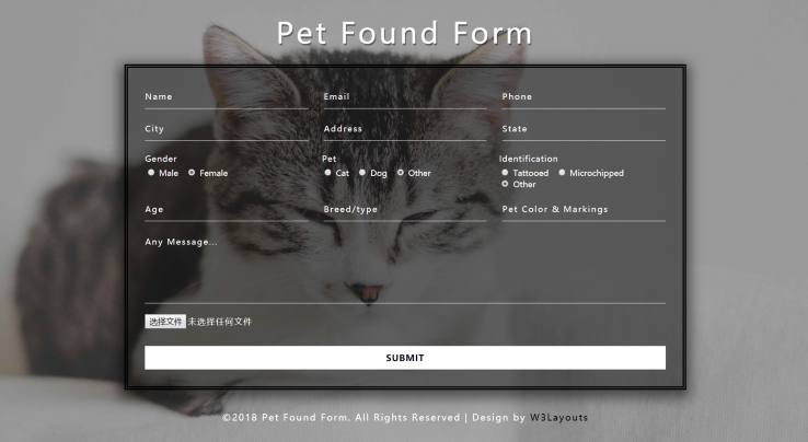 黑色简洁形式pc+wap宠物登记表网页模板代码