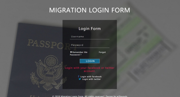 蓝色简洁风格响应式移民登录表网页模板