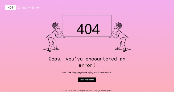 HTML粉色简洁形式渐变404错误页网页模板代码