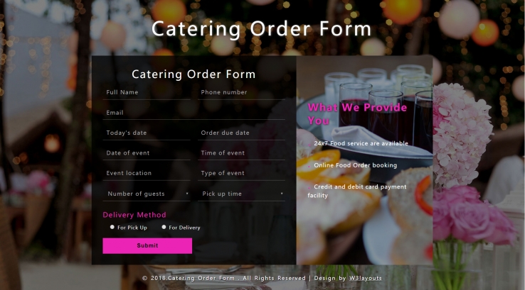 紫色宽屏风格响应式餐饮订单表网页模板