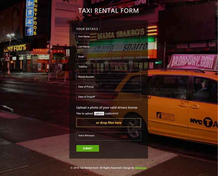 bootstrap绿色宽屏样式租车服务预定表网页模板代码下载
