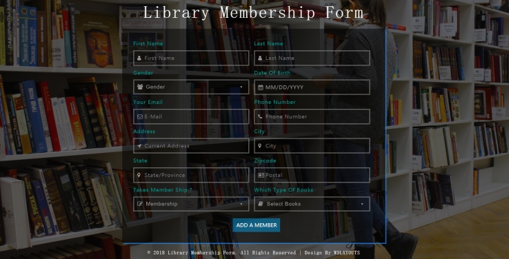 HTML5黄色简洁样式图书馆会员登记网页模板代码下载
