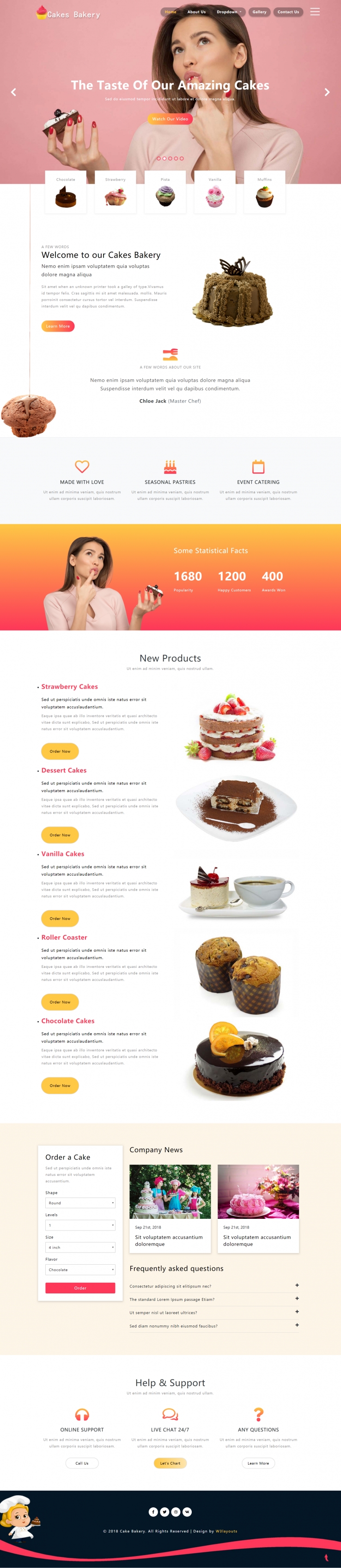bootstrap黄色欧美样式糕点面包店网页模板代码下载