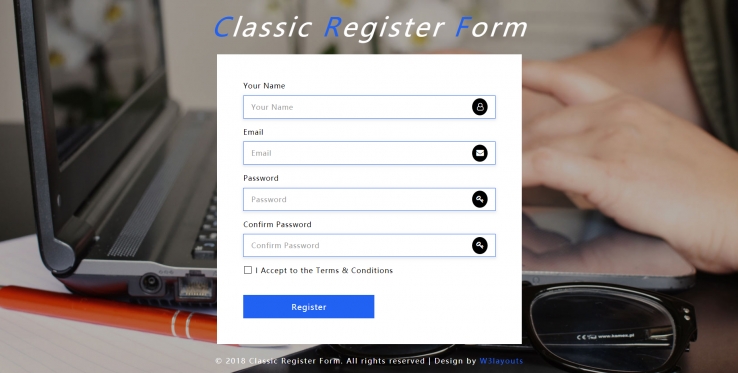 HTML5蓝色简洁样式商务注册表网页模板代码下载