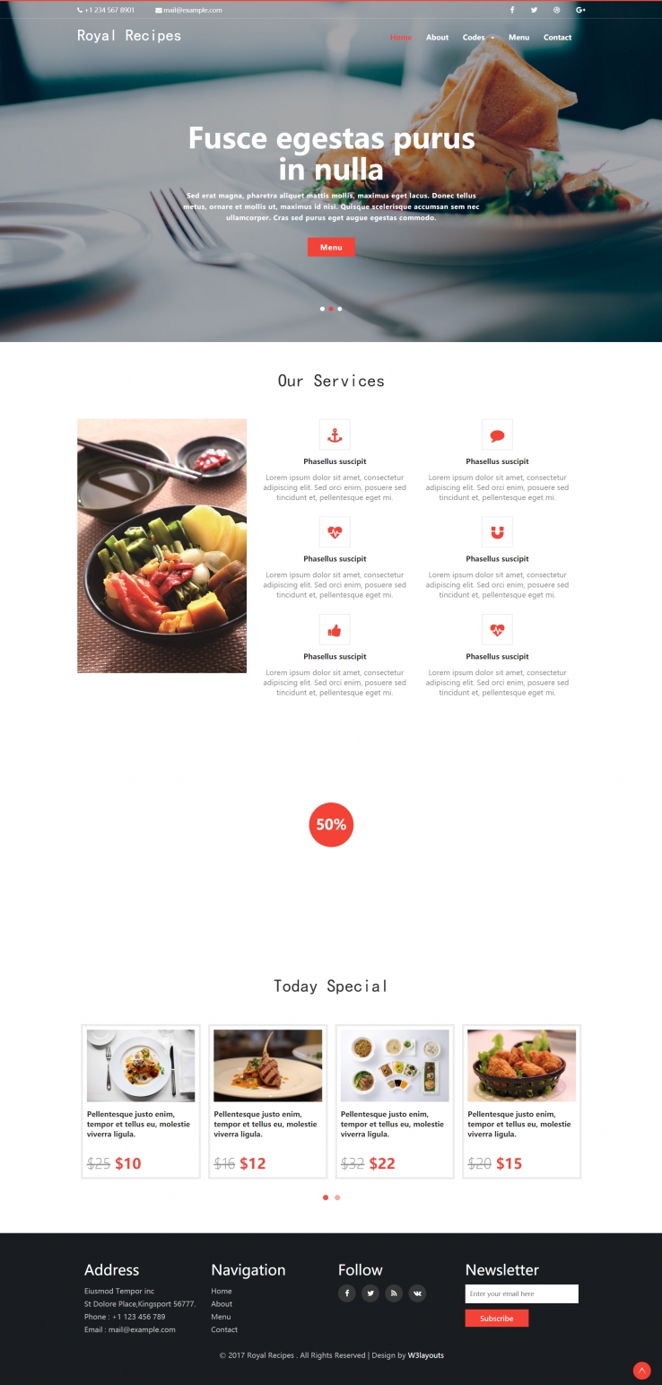 红色欧美形式pc+wap皇家餐馆网页模板代码