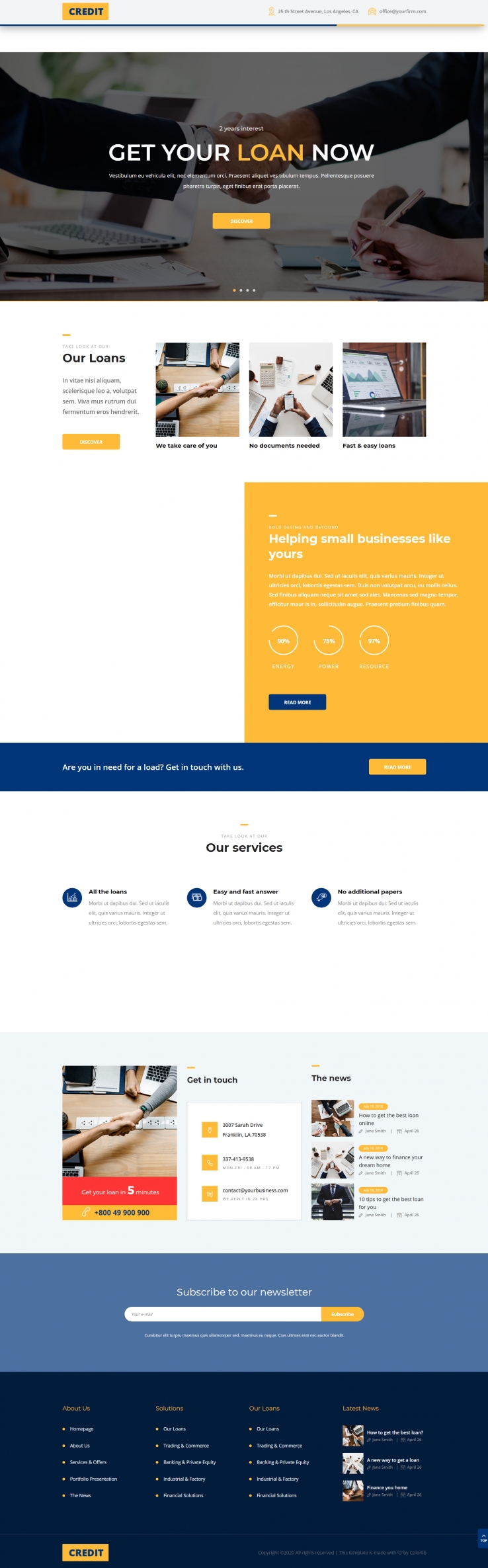 黄色欧美风格响应式信用金融服网页模板